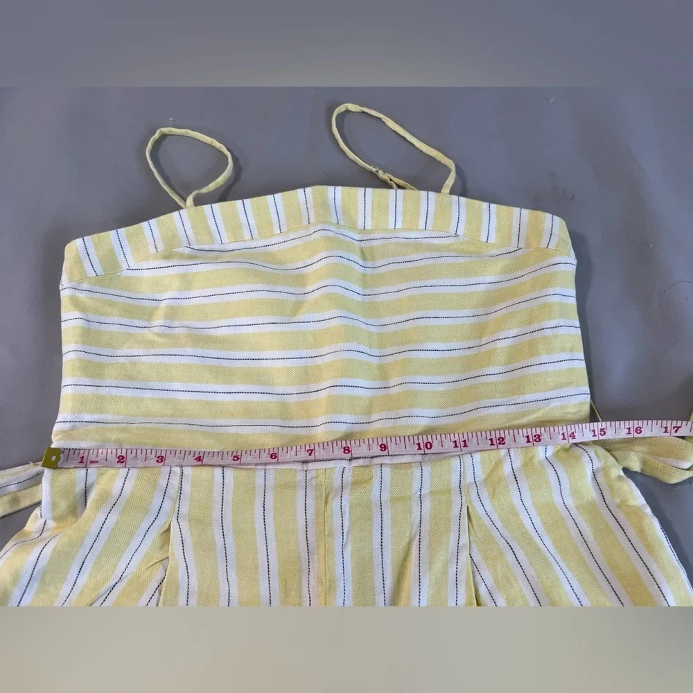 Banana Republic Women Yellow Stripe Linen-Cotton Cropped Jumpsuit‎ sz 4